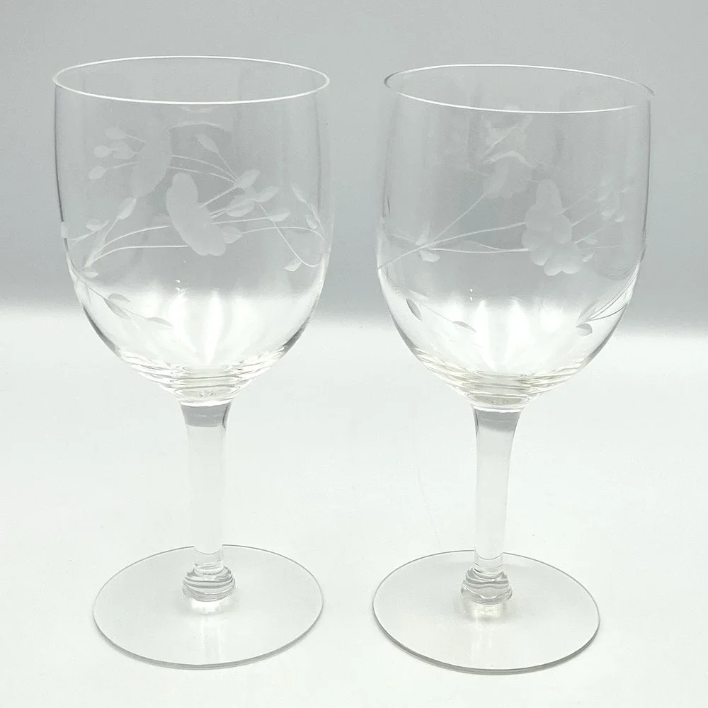 Vintage 1980s Princess House Heritage‎ Etched Wine Glasses Set of 2 - 6 5/8